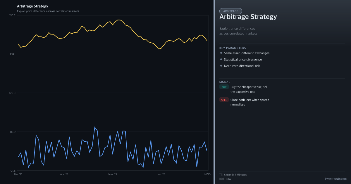 Chart with two lines labeled 'Arbitrage Strategy' on a dark background
