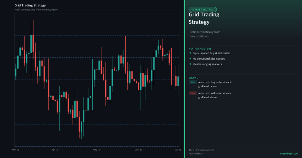Grid Trading Chart with key parameters and signals - Dark