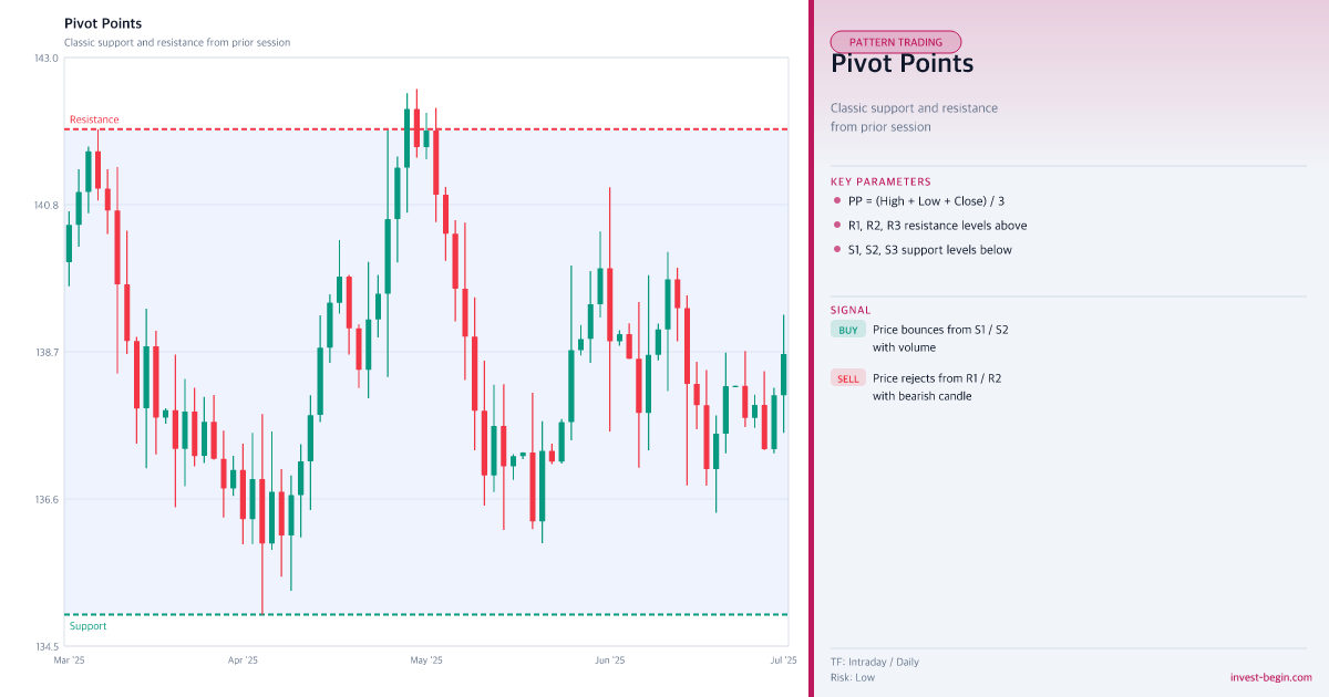 Candlestick chart with pivot points on a white background