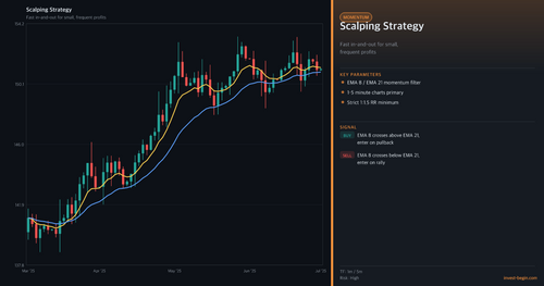 Stock market chart with scalping strategy on a dark background